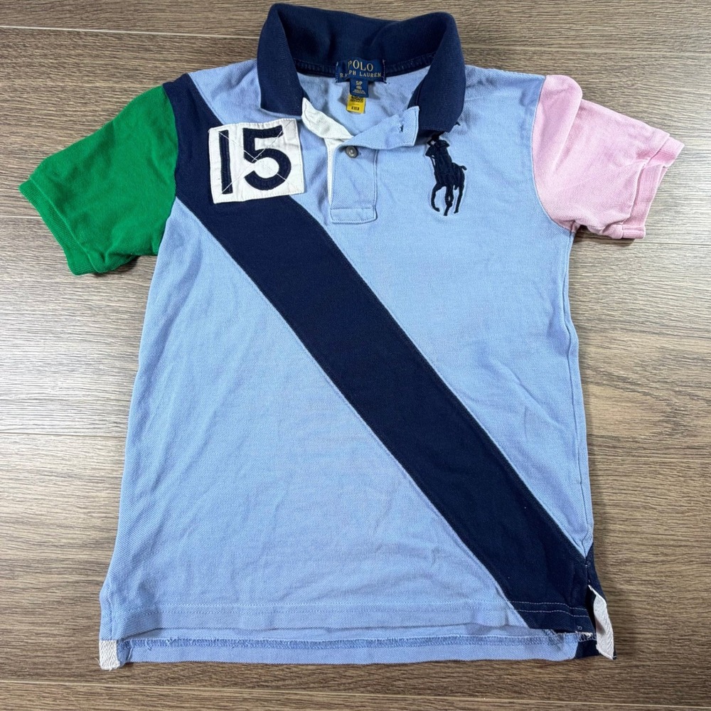 Polo Ralph Lauren Boys Colorblock Big Pony Polo Shirt S/8 100% Cotton Hole